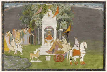 Krishna entführt Rukmani aus dem Tempel